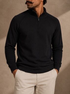 Express Men’s Black Quarter Zip Knit Mock Neck Sweater, Size XL